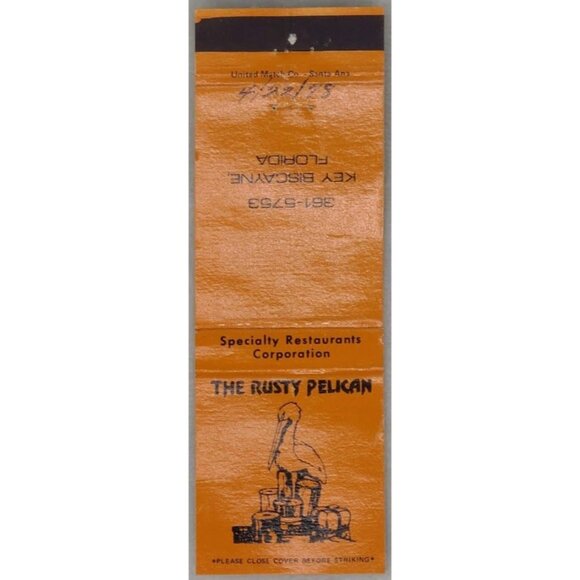 The Rusty Pelican Other - Front Strike Matchbook Cover The Rusty Pelican Restaurant Key Biscayne FL